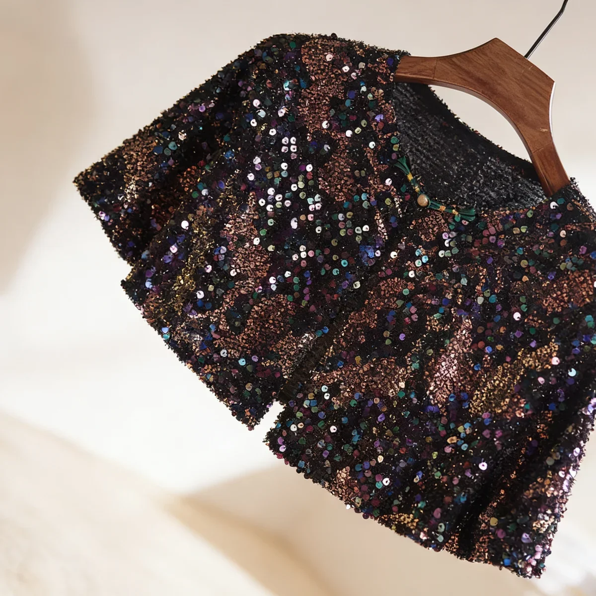 Black Aurora Sequin Bridal Capelet, Iridescent Wedding Shawl, Short Sparkle Cape for Evening Dress image 1