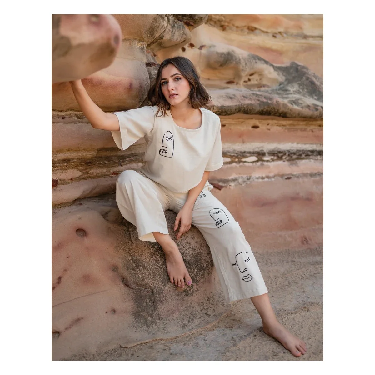 Premium Artsy Khadi Cream Co-ord Set Top & Palazzo image 1