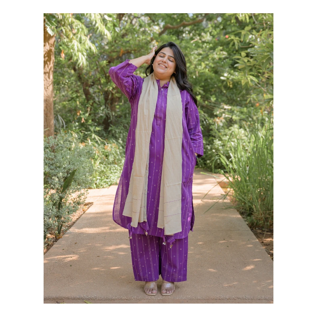 Premium Purple Weave Co-ord Set with Stole image 1