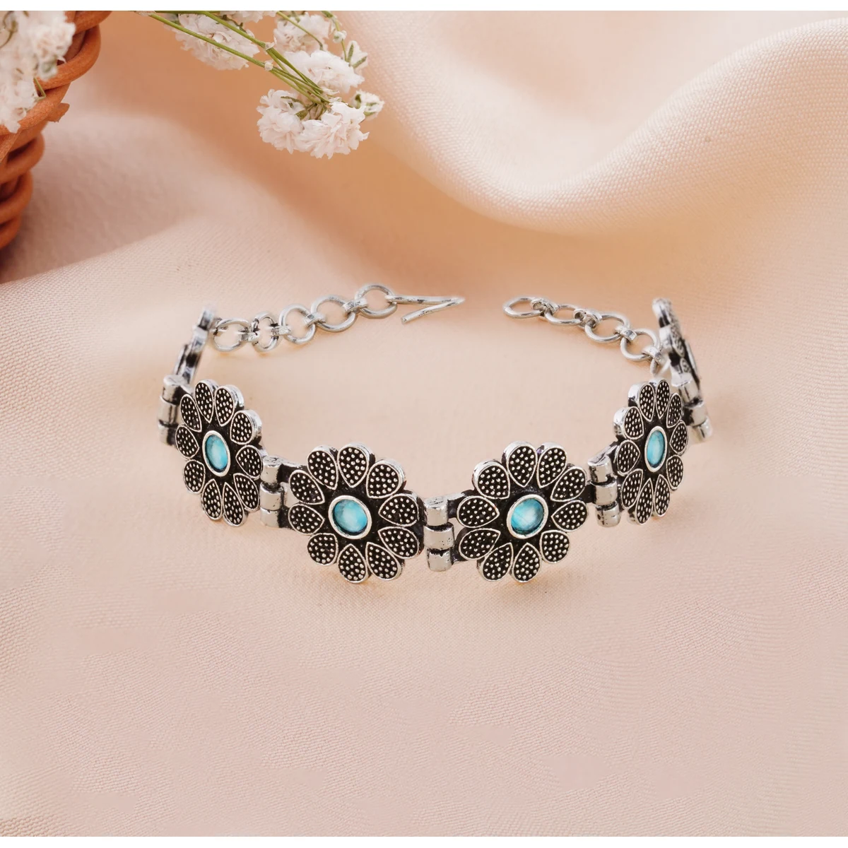 The Desert Bloom Antique Oxidized Floral Bracelet