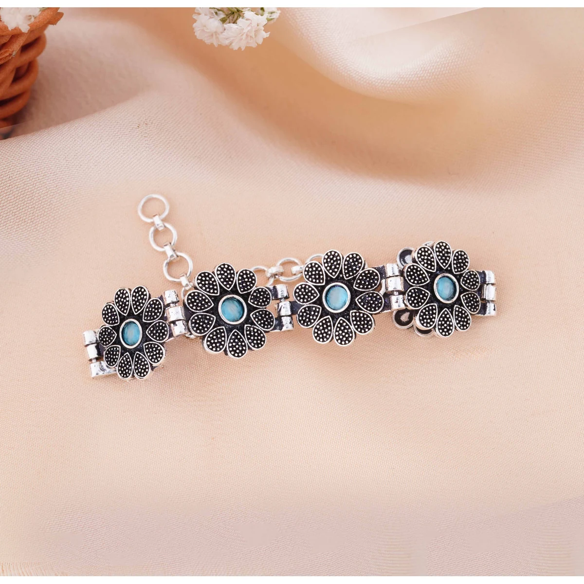 The Desert Bloom Antique Oxidized Floral Bracelet thumbnail 2