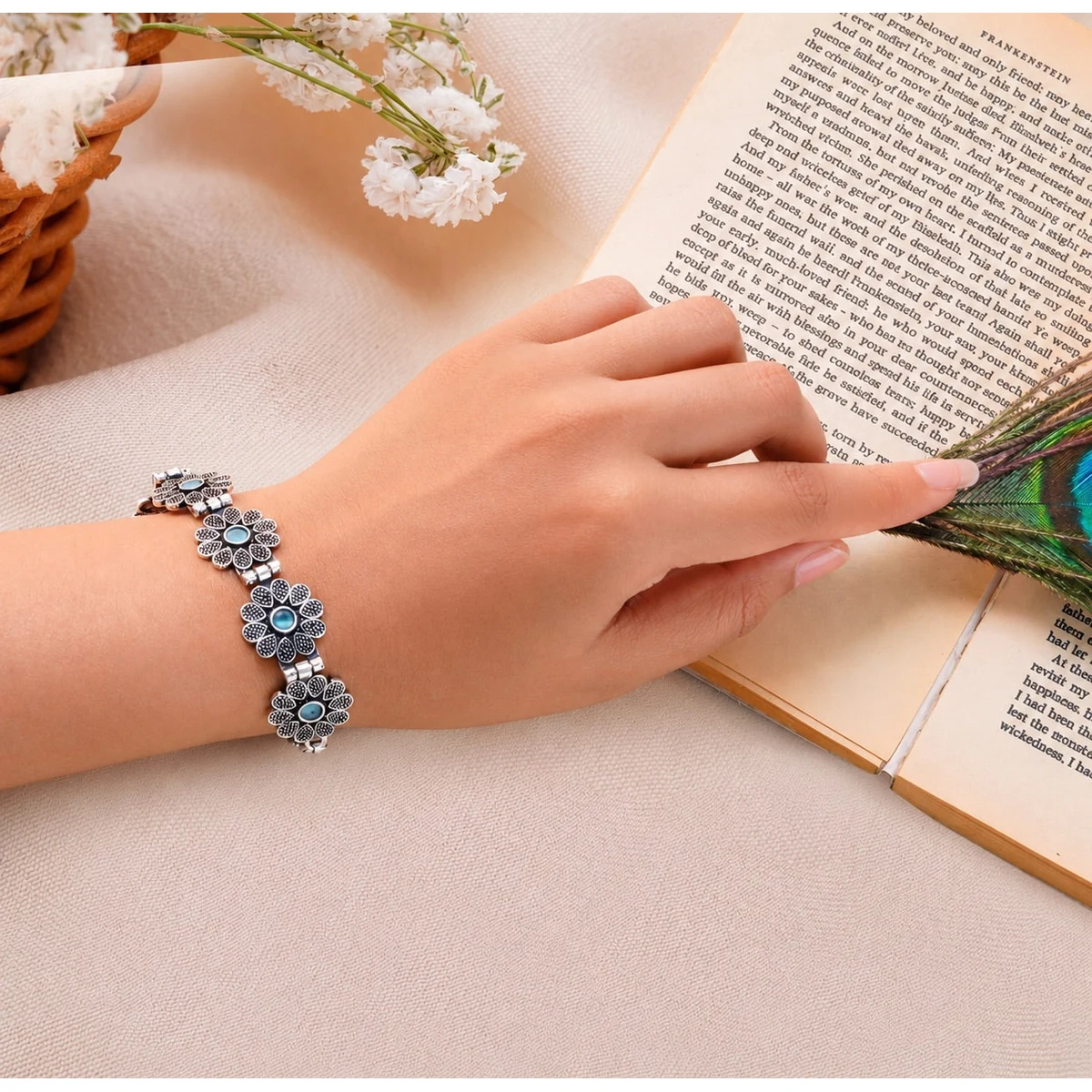 The Desert Bloom Antique Oxidized Floral Bracelet thumbnail 3