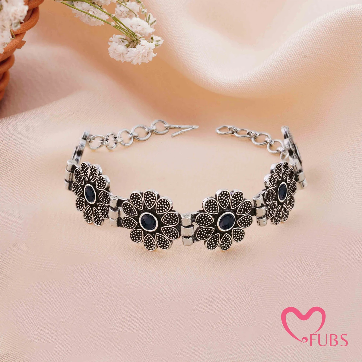The Desert Bloom Antique Oxidized Floral Bracelet thumbnail 4
