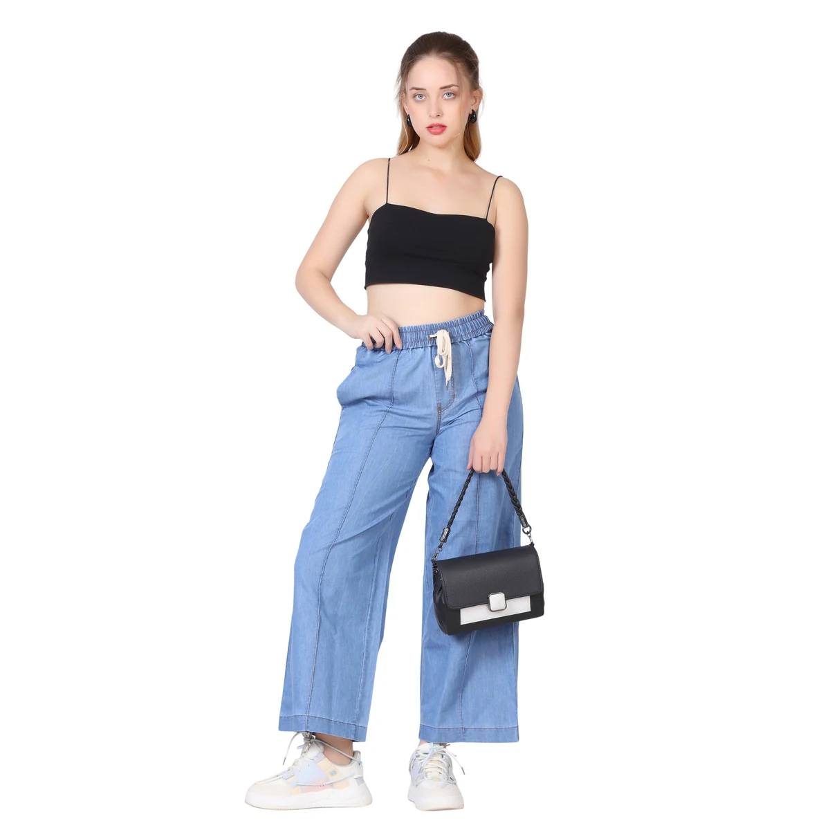 Premium Denim Wide Leg Pants - Sky Blue