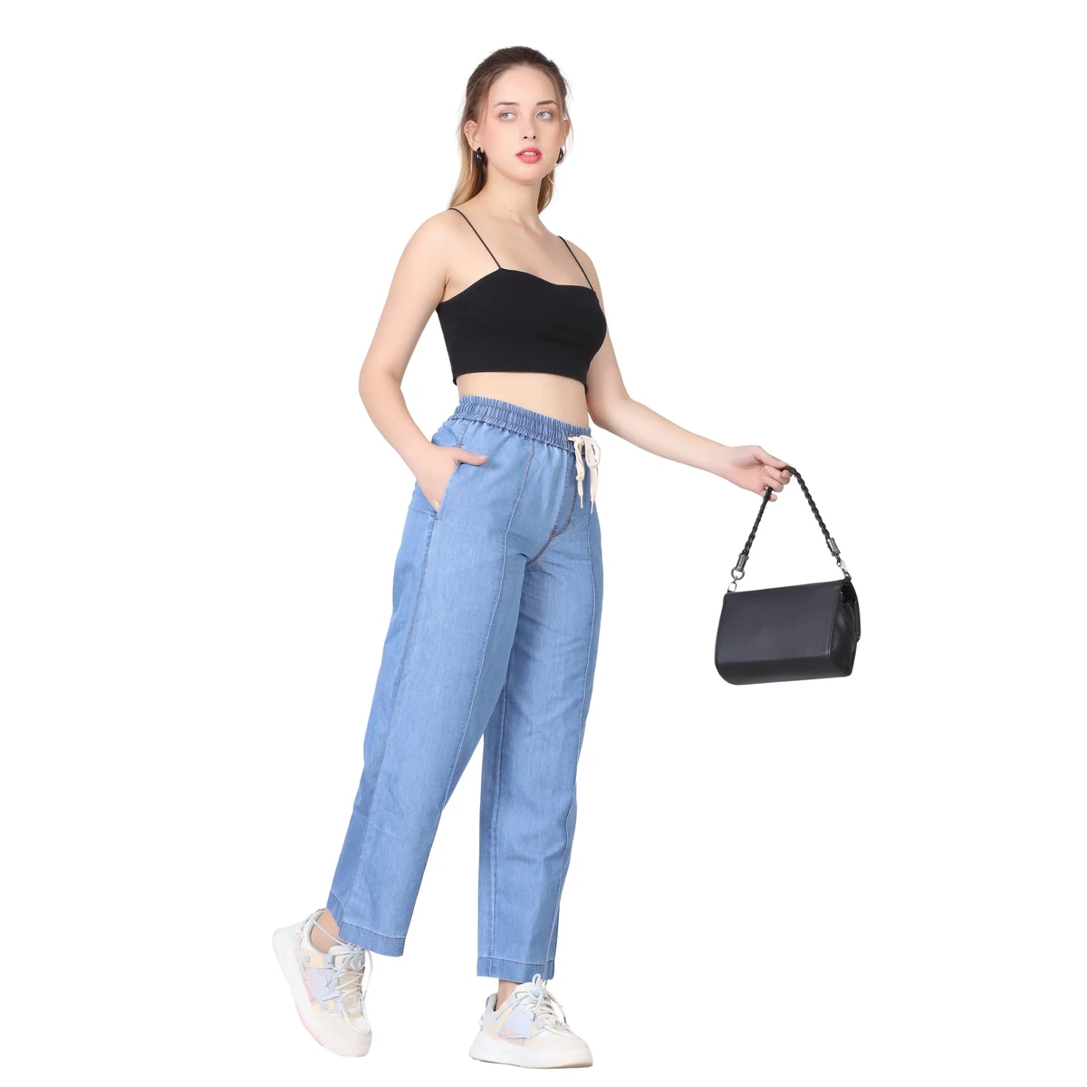 Premium Denim Wide Leg Pants - Sky Blue thumbnail 2