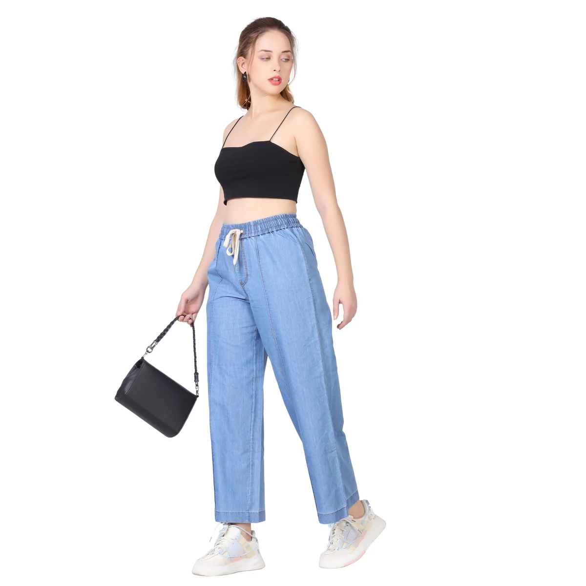 Premium Denim Wide Leg Pants - Sky Blue thumbnail 3