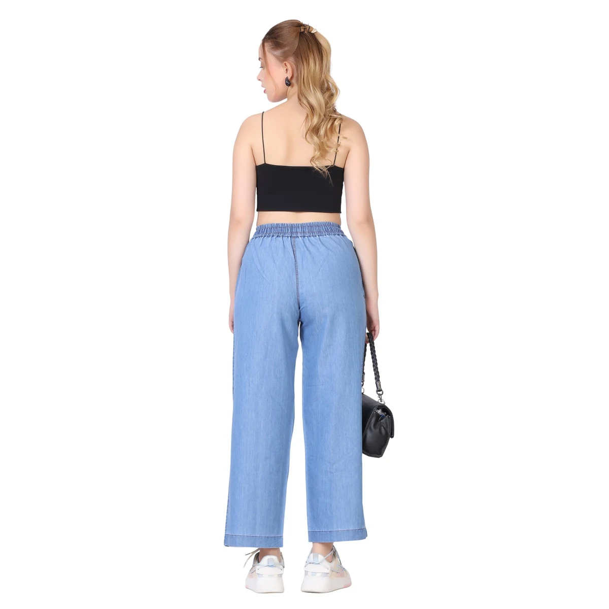 Premium Denim Wide Leg Pants - Sky Blue thumbnail 4
