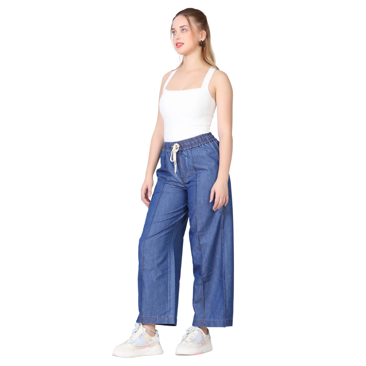 Premium Denim Wide Leg Pants - Denim Blue thumbnail 3