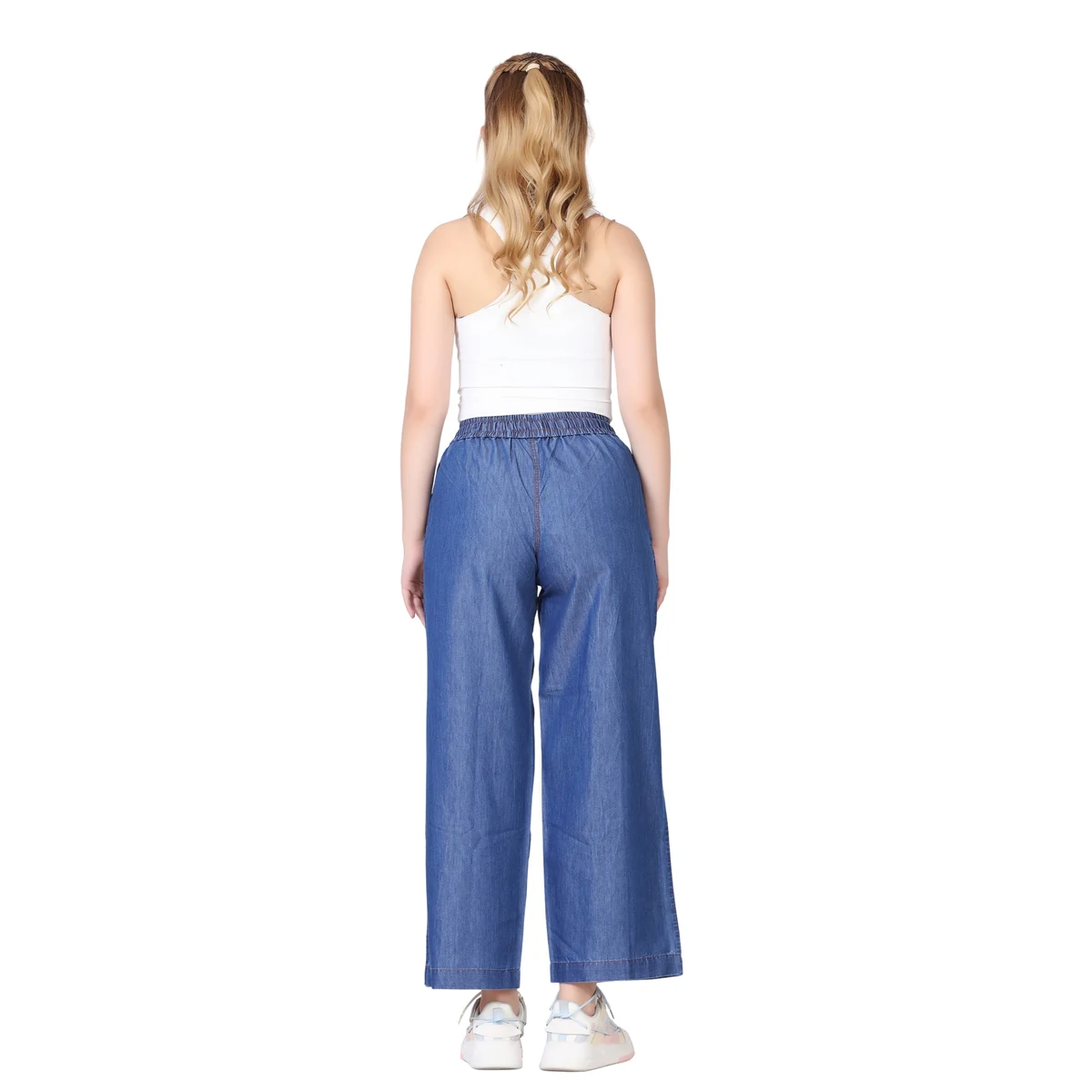 Premium Denim Wide Leg Pants - Denim Blue thumbnail 4