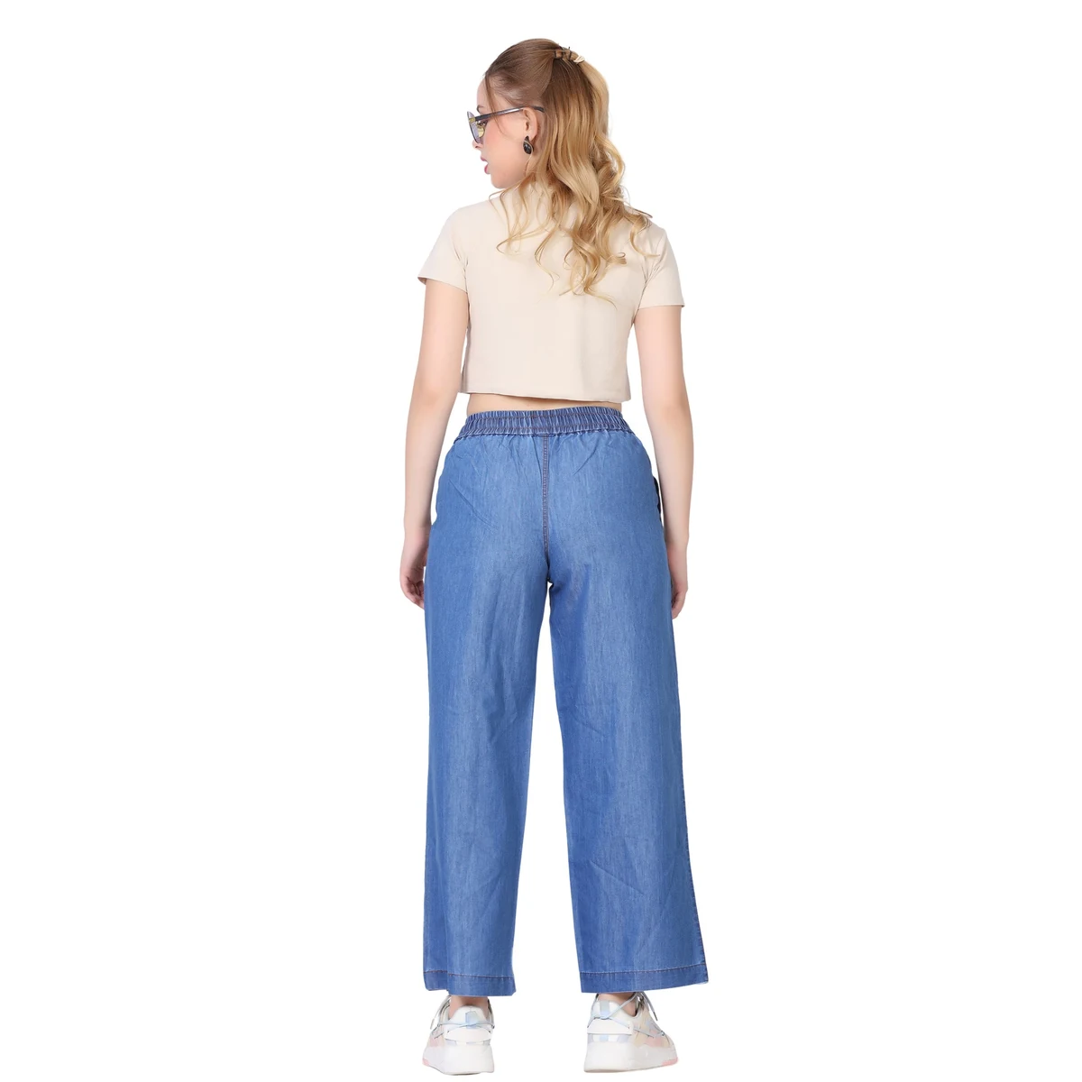 Premium Denim Wide Leg Pants - Deep Blue thumbnail 4