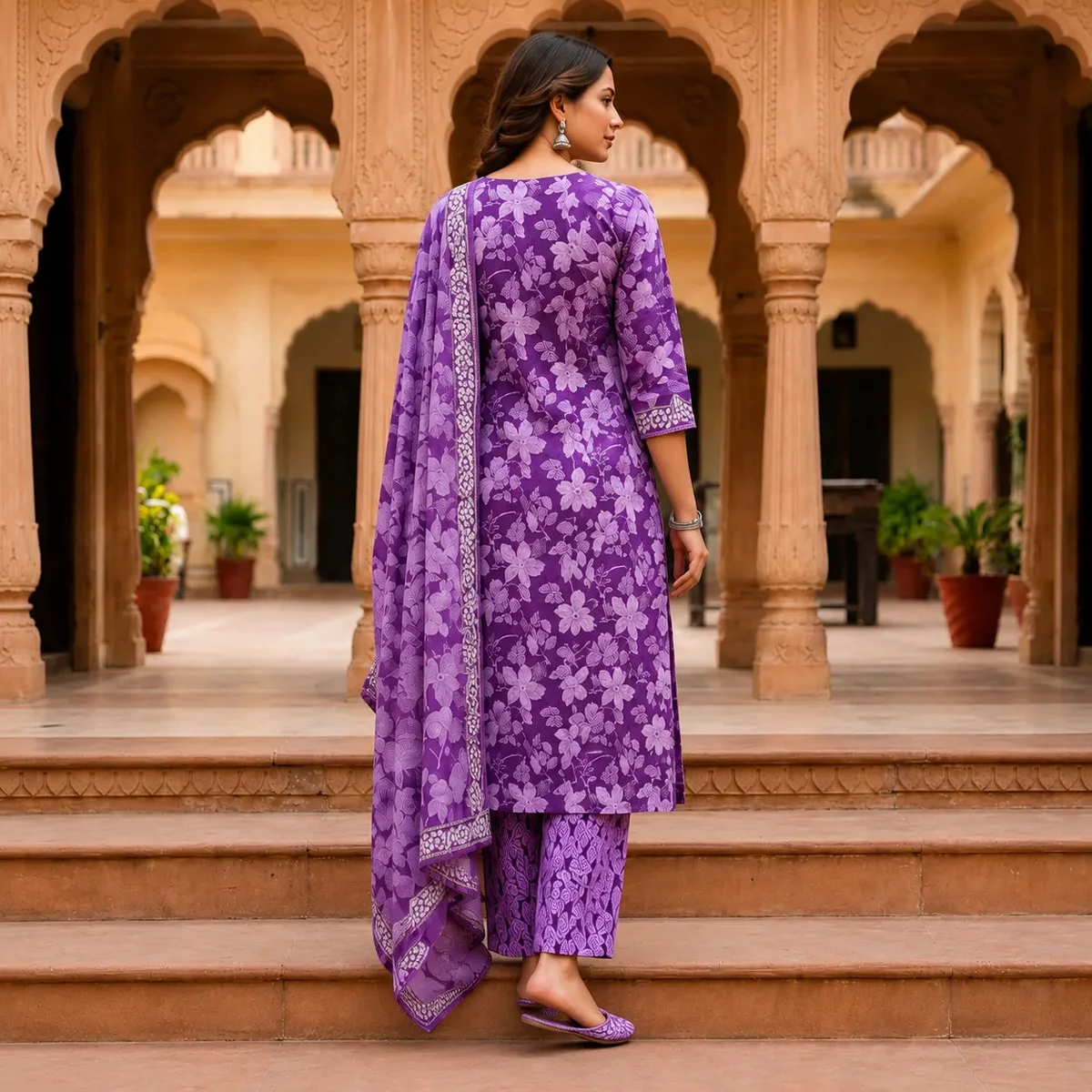 Women's Lavender Floral Printed Kurta Set with Dupatta thumbnail 2