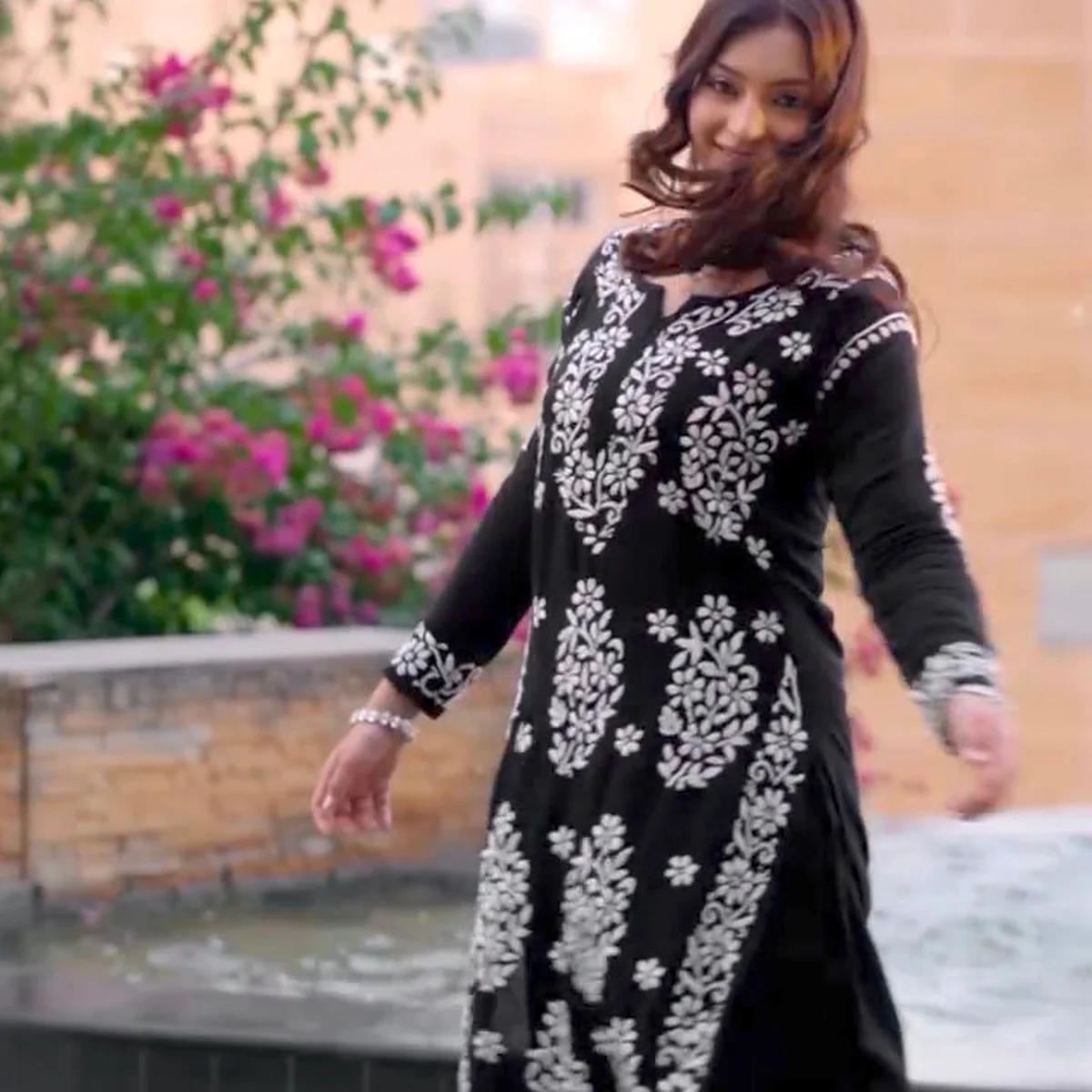 LUCKNOW CHIKANKARI EXCLUSIVE KURTI_PAIR PENT DESIGN (Black) thumbnail 3