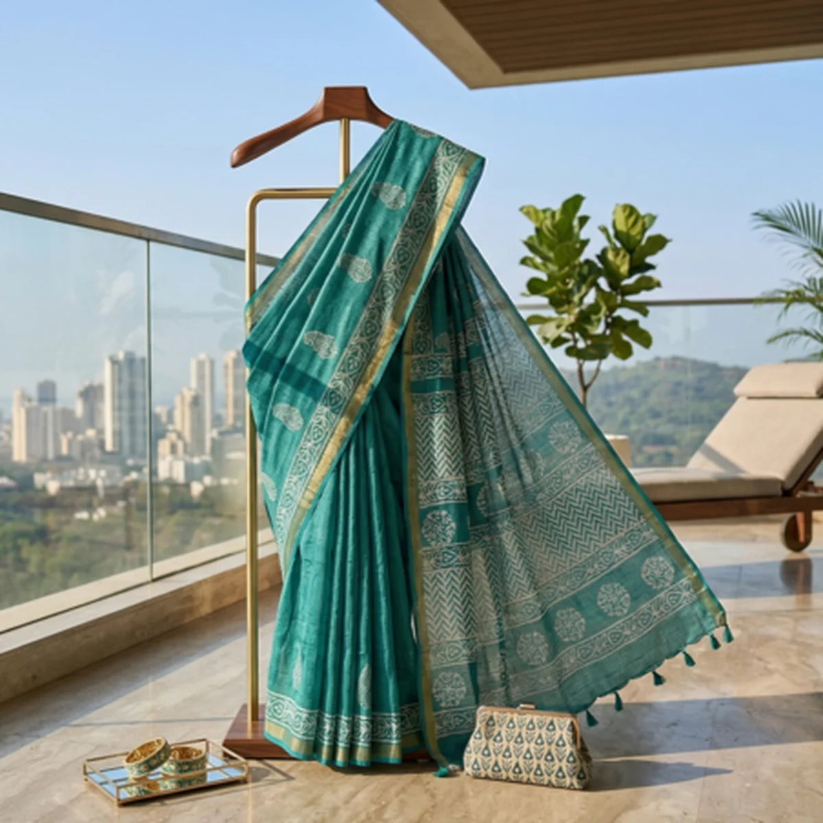 Rama Green Cotton Maheshwari saree thumbnail 4
