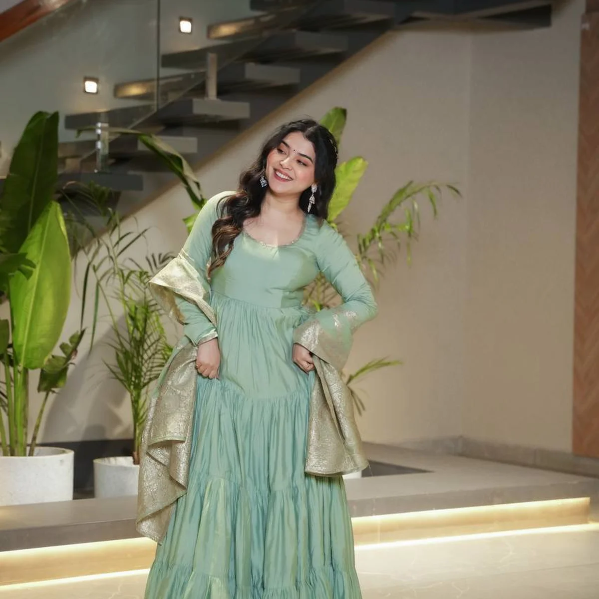 Saanira Premium Roman Silk Chanderi Anarkali Gown Set thumbnail 3