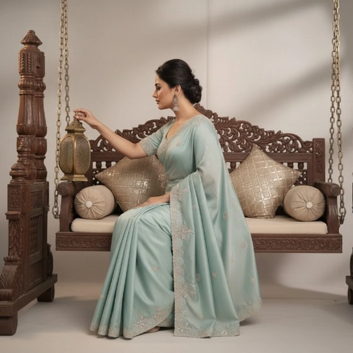 Light Pastel Blue Sheer Organza Saree
