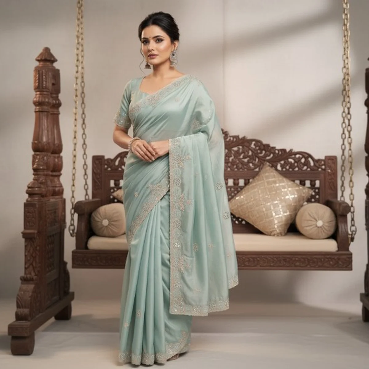 Light Pastel Blue Sheer Organza Saree thumbnail 2