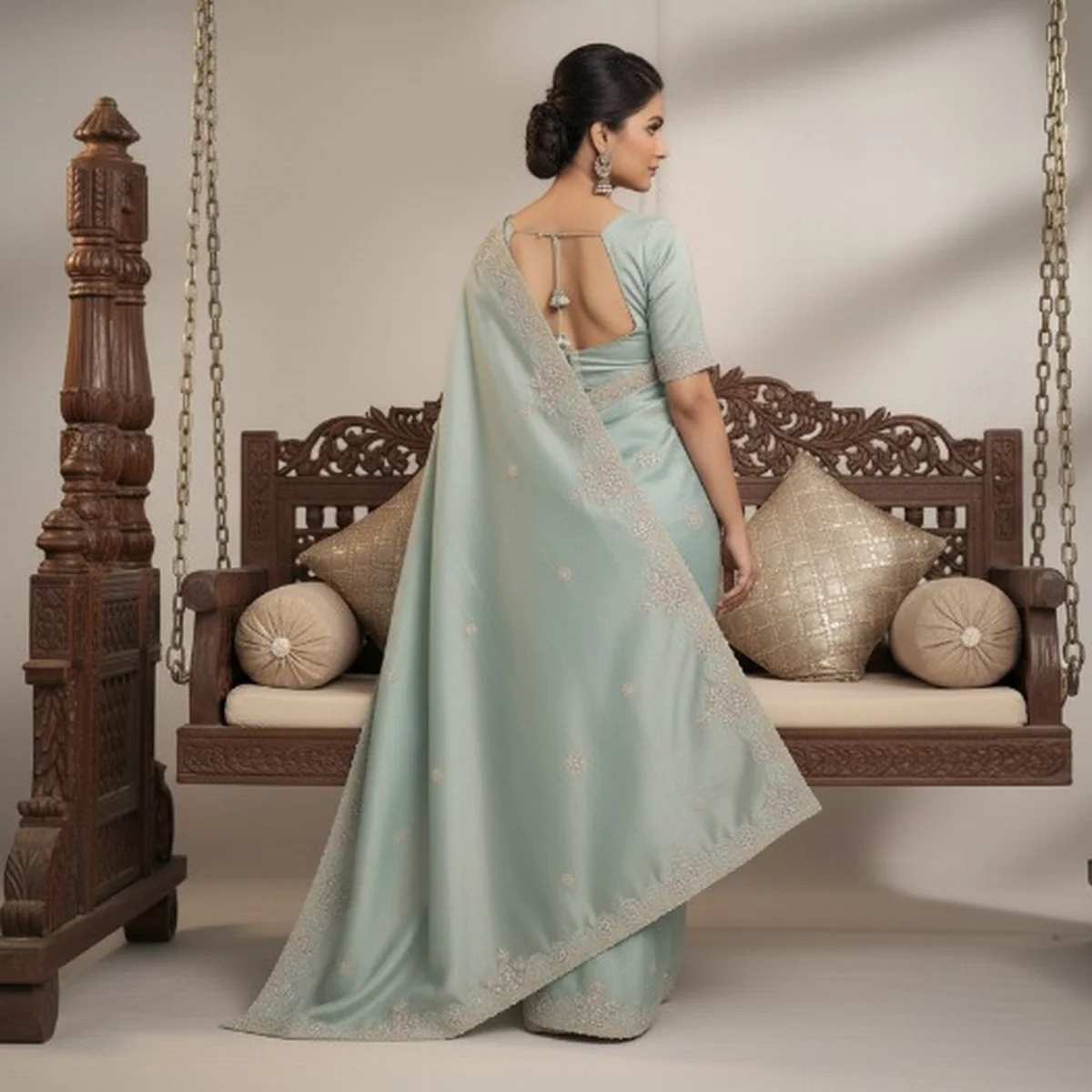 Light Pastel Blue Sheer Organza Saree thumbnail 3