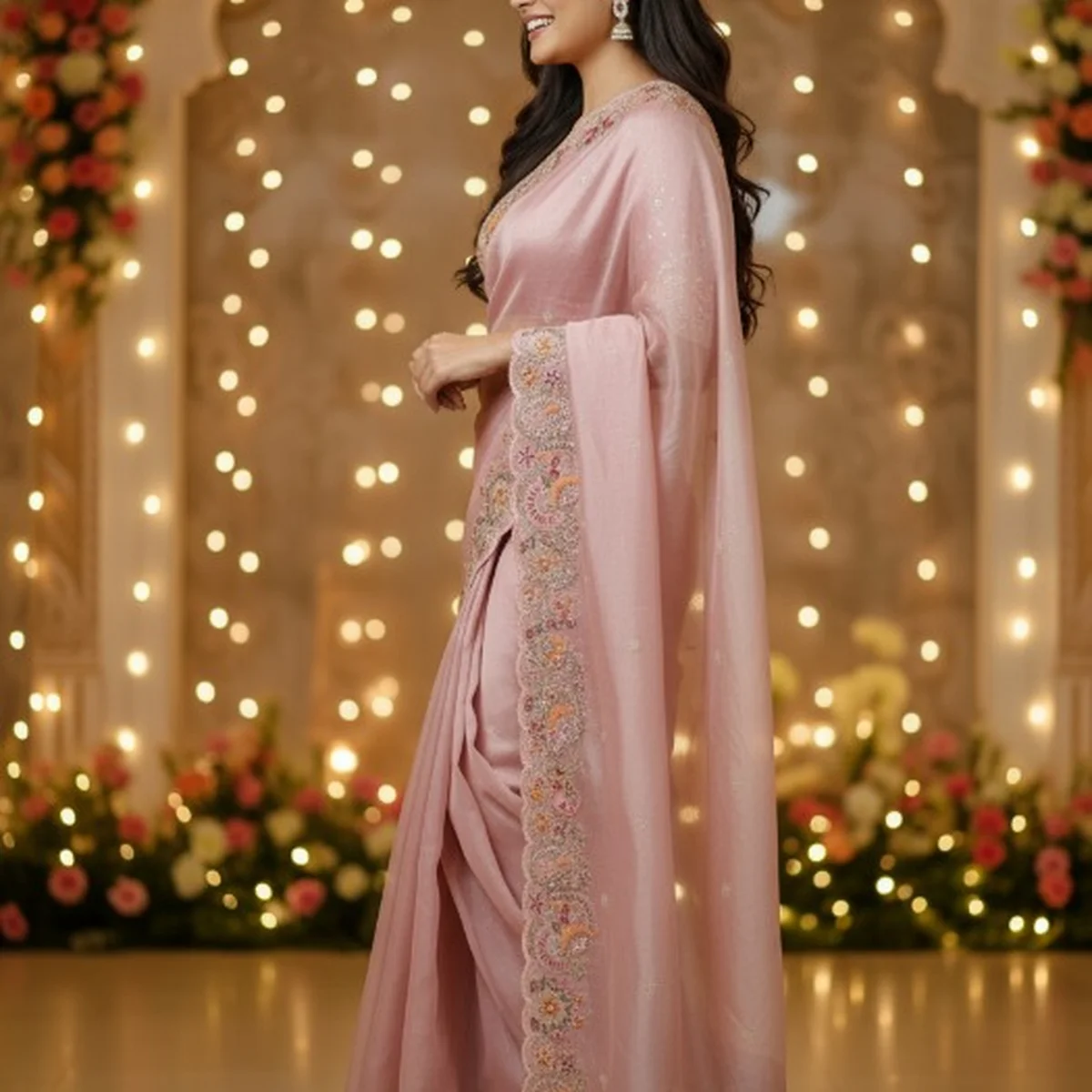 Pastel Baby Pink Organza Saree thumbnail 2
