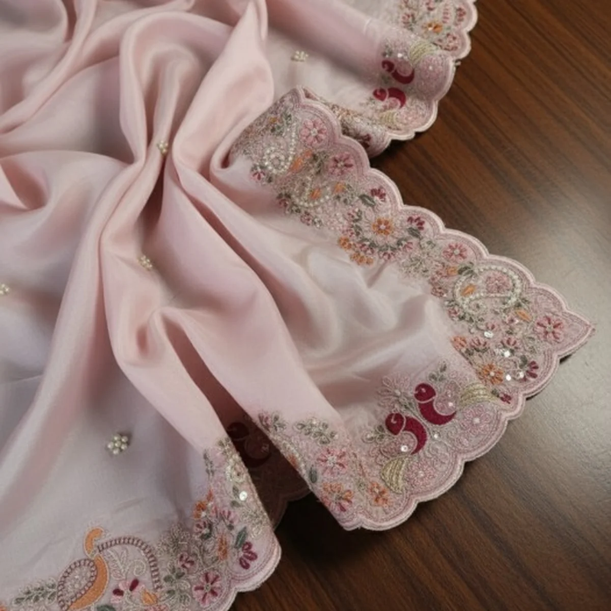 Pastel Baby Pink Organza Saree thumbnail 4