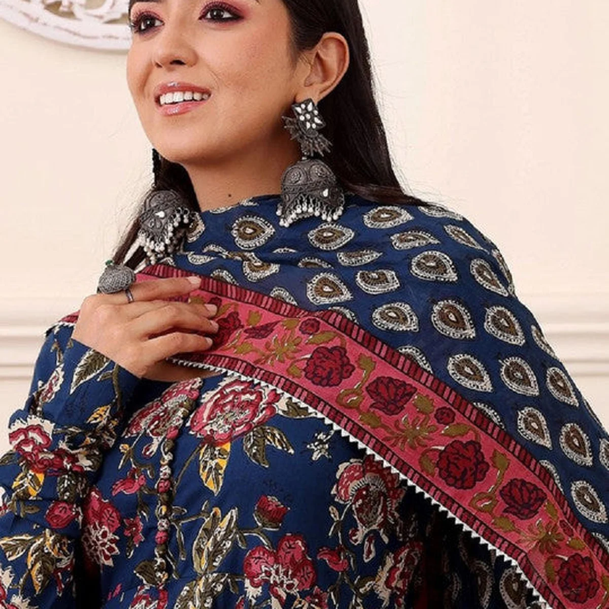 Floral Printed Anarkali Kurta With Trousers And Dupatta thumbnail 2