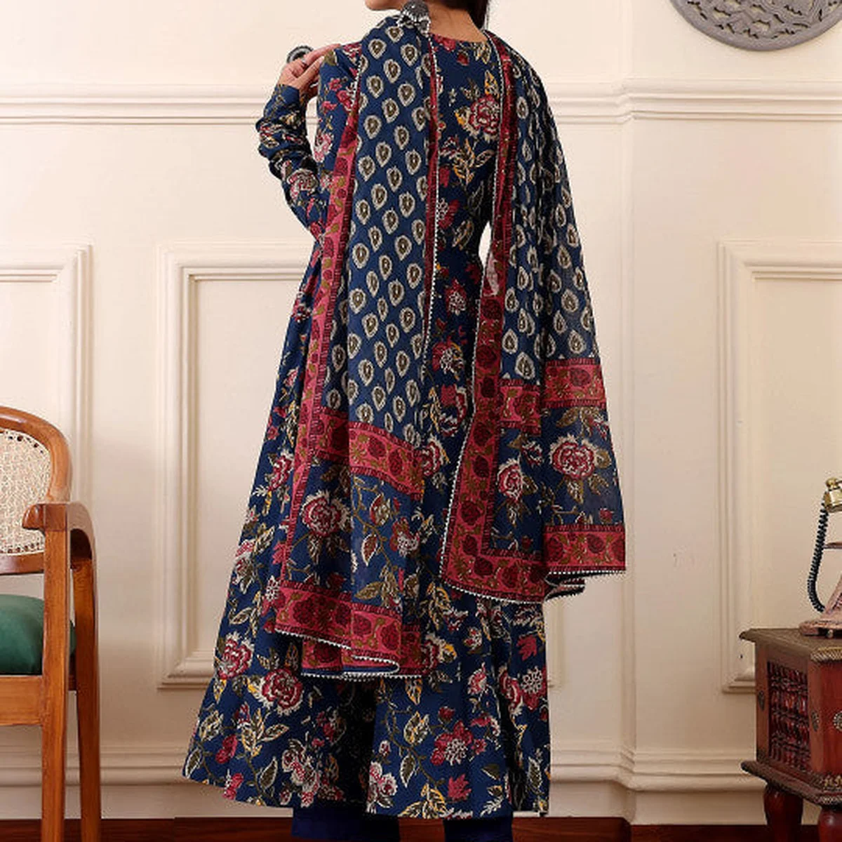 Floral Printed Anarkali Kurta With Trousers And Dupatta thumbnail 3