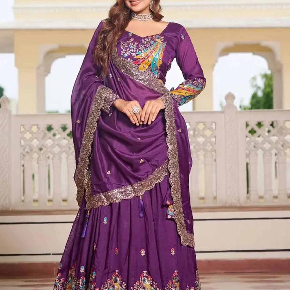 Women's Ethnic Navratri Purple Lehenga Choli with Embroidered Blouse & Bandhani Dupatta thumbnail 2