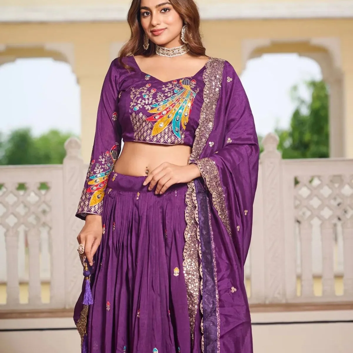 Women's Ethnic Navratri Purple Lehenga Choli with Embroidered Blouse & Bandhani Dupatta thumbnail 3