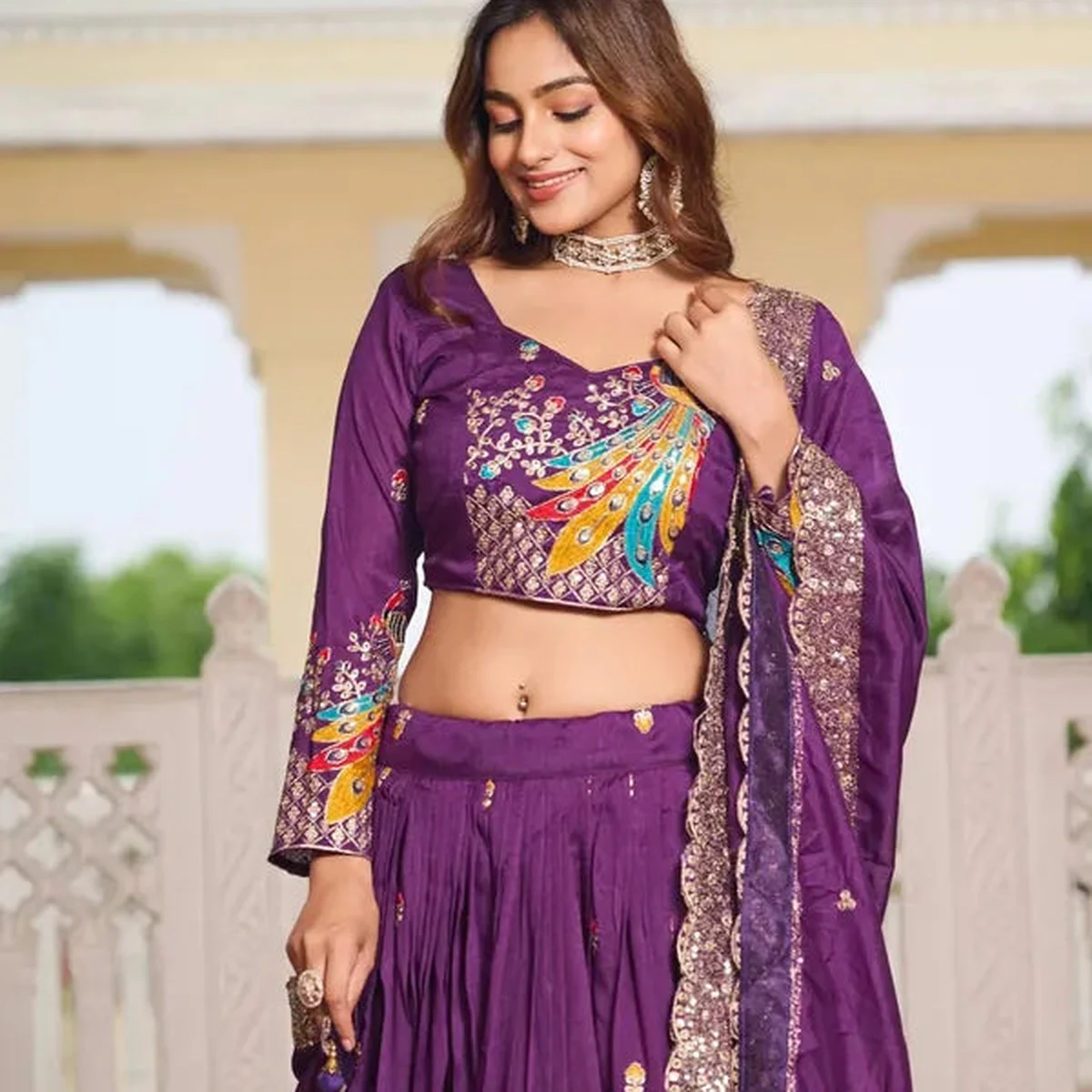 Women's Ethnic Navratri Purple Lehenga Choli with Embroidered Blouse & Bandhani Dupatta thumbnail 4