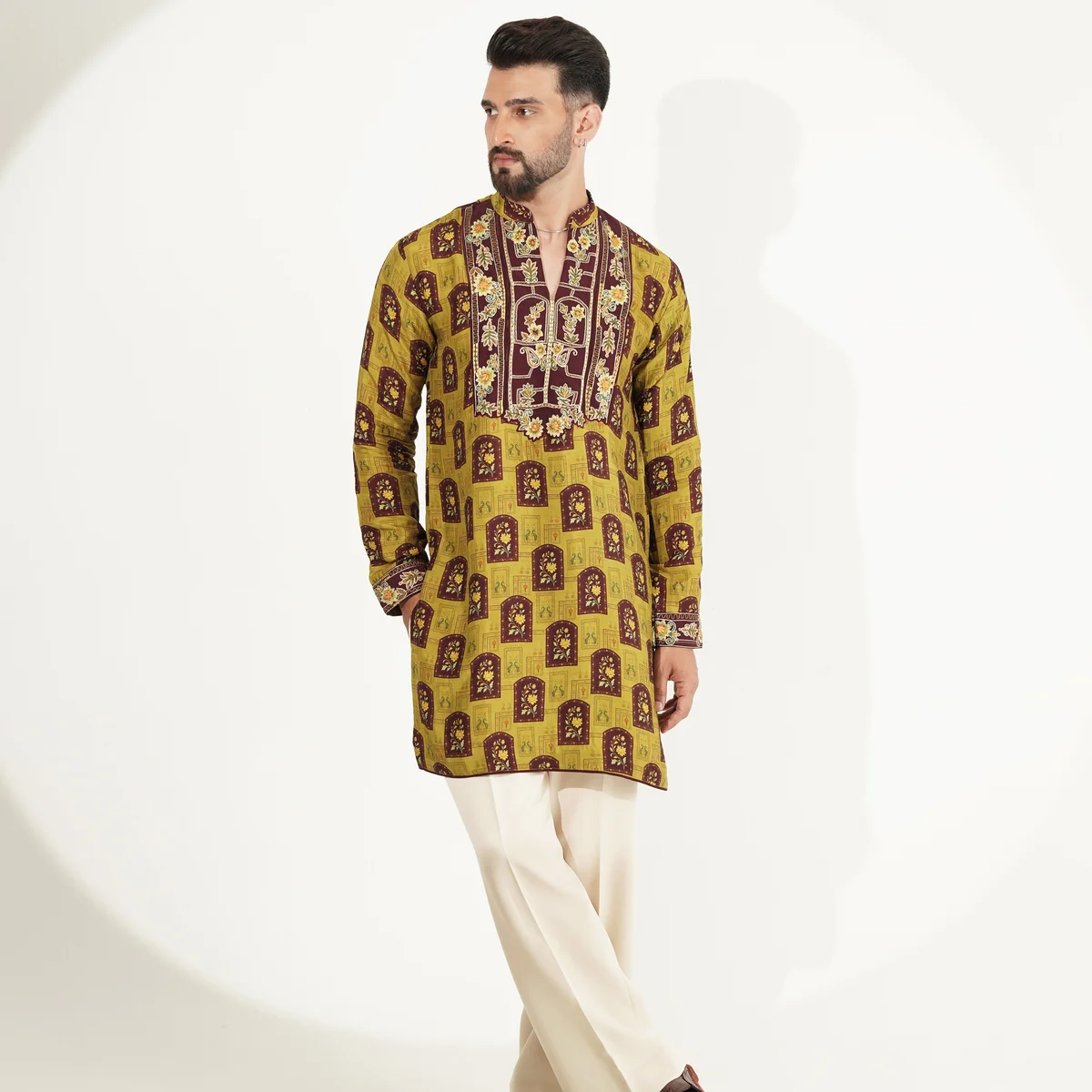 Olive Green Printed Kurta Set thumbnail 2