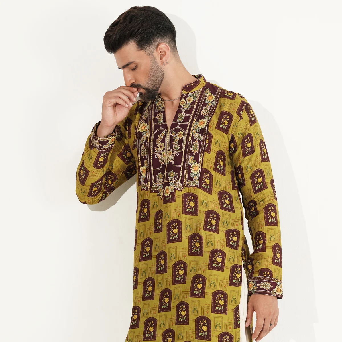 Olive Green Printed Kurta Set thumbnail 4