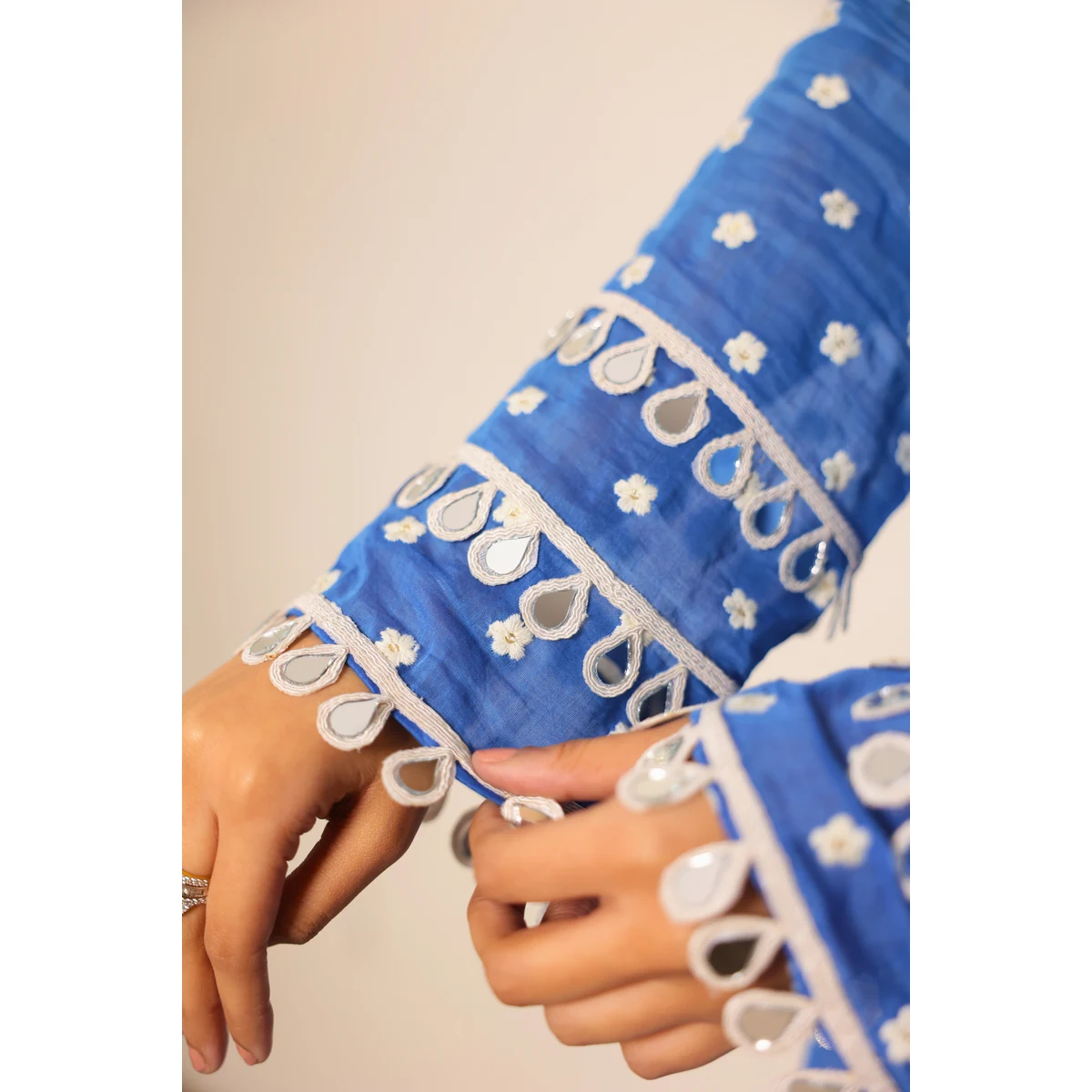 Blue Chanderi Top with Boot Cut Pants thumbnail 4