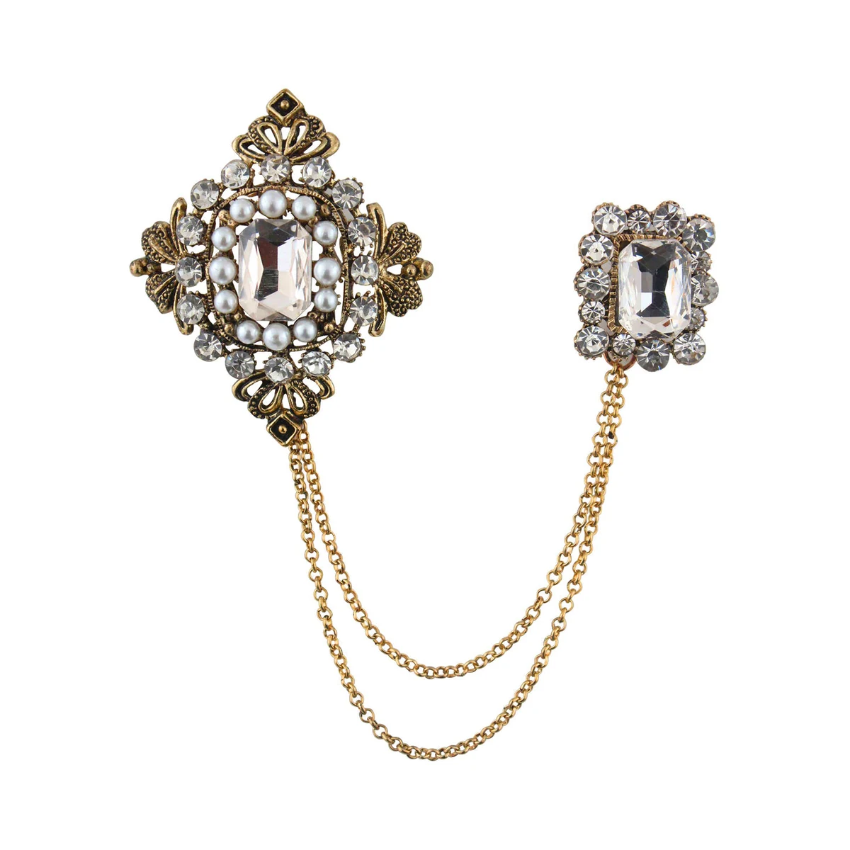 Kavove Regal Crystal Chain White Colour Brooch For Men thumbnail 2
