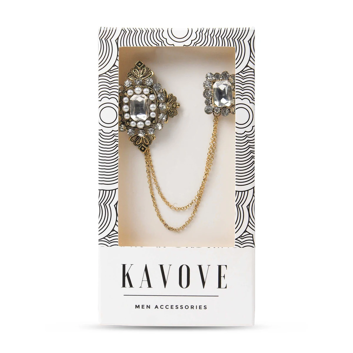 Kavove Regal Crystal Chain White Colour Brooch For Men thumbnail 4