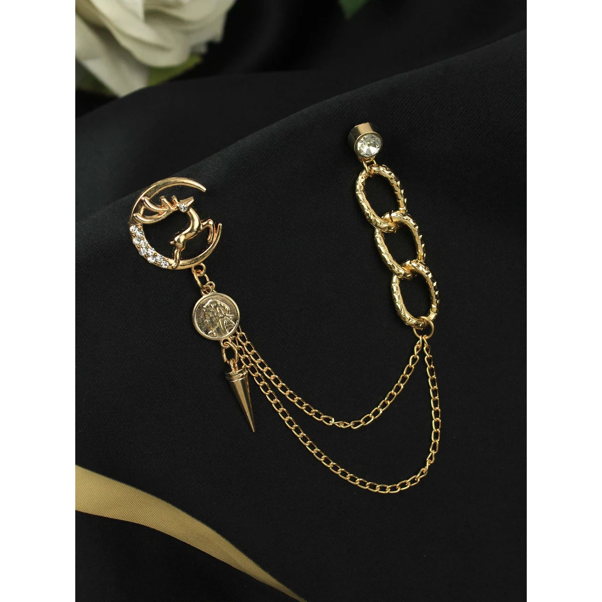 Kavove Moonlit Deer Chain Golden Colour Brooch For Men