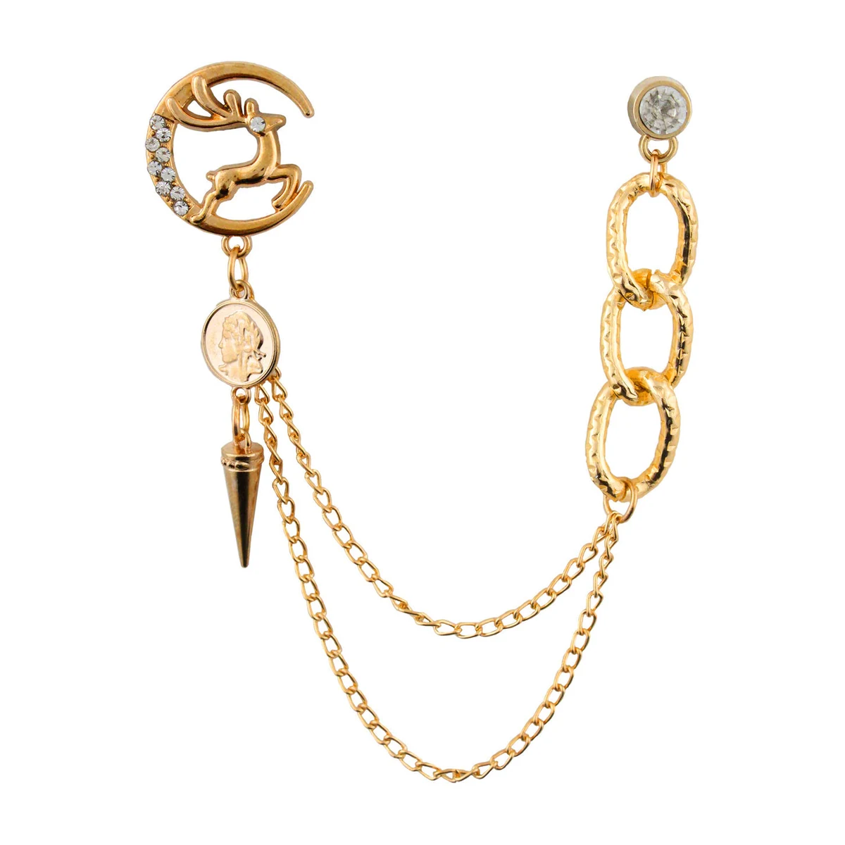 Kavove Moonlit Deer Chain Golden Colour Brooch For Men thumbnail 2