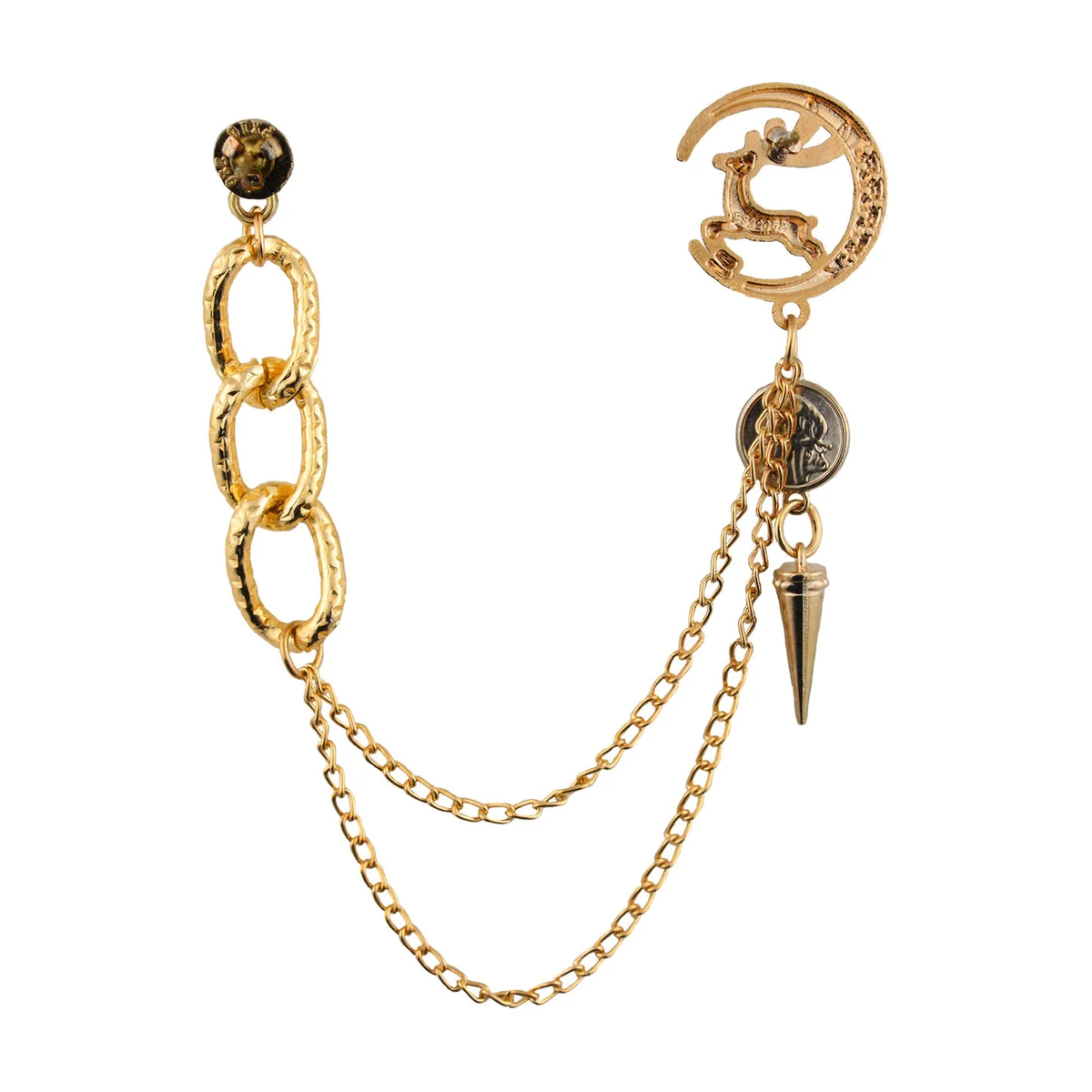 Kavove Moonlit Deer Chain Golden Colour Brooch For Men thumbnail 3