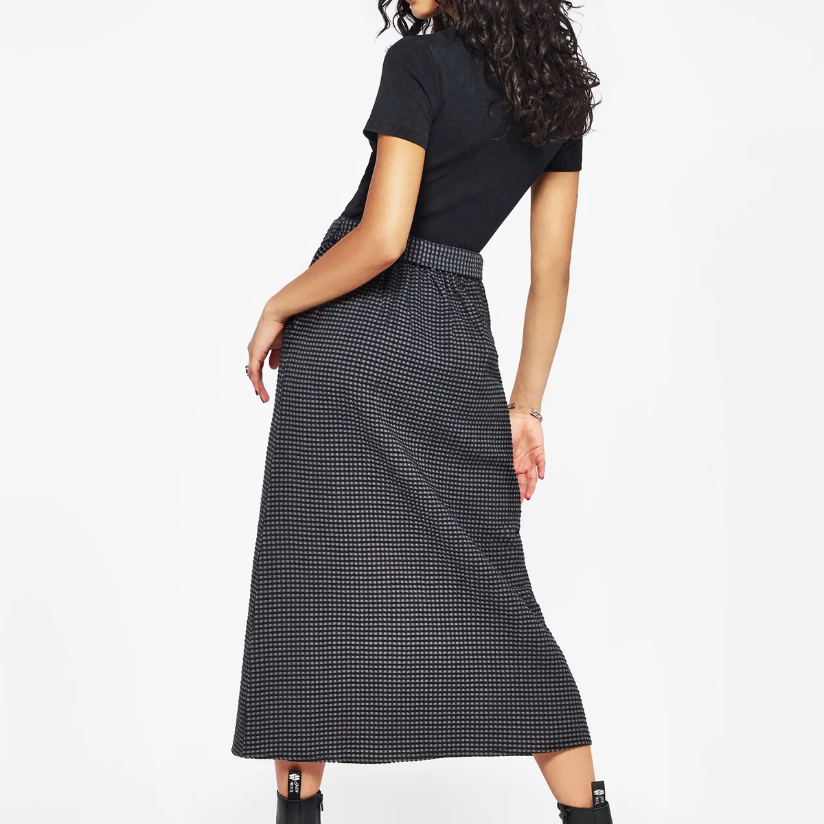 Faythe Cotton Check Button Up Midi Skirt thumbnail 3
