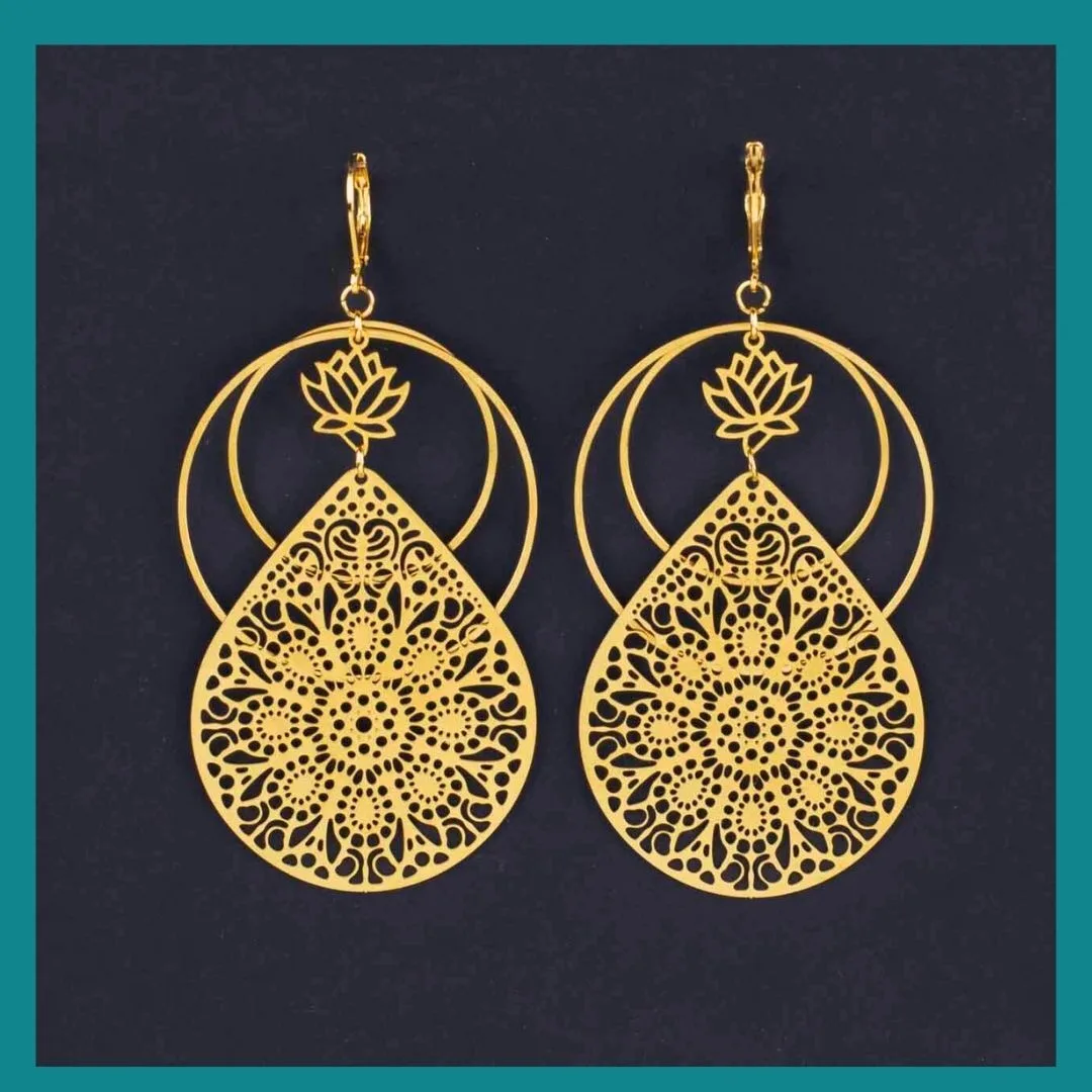 Filigree Brass Lotus Statement Earrings