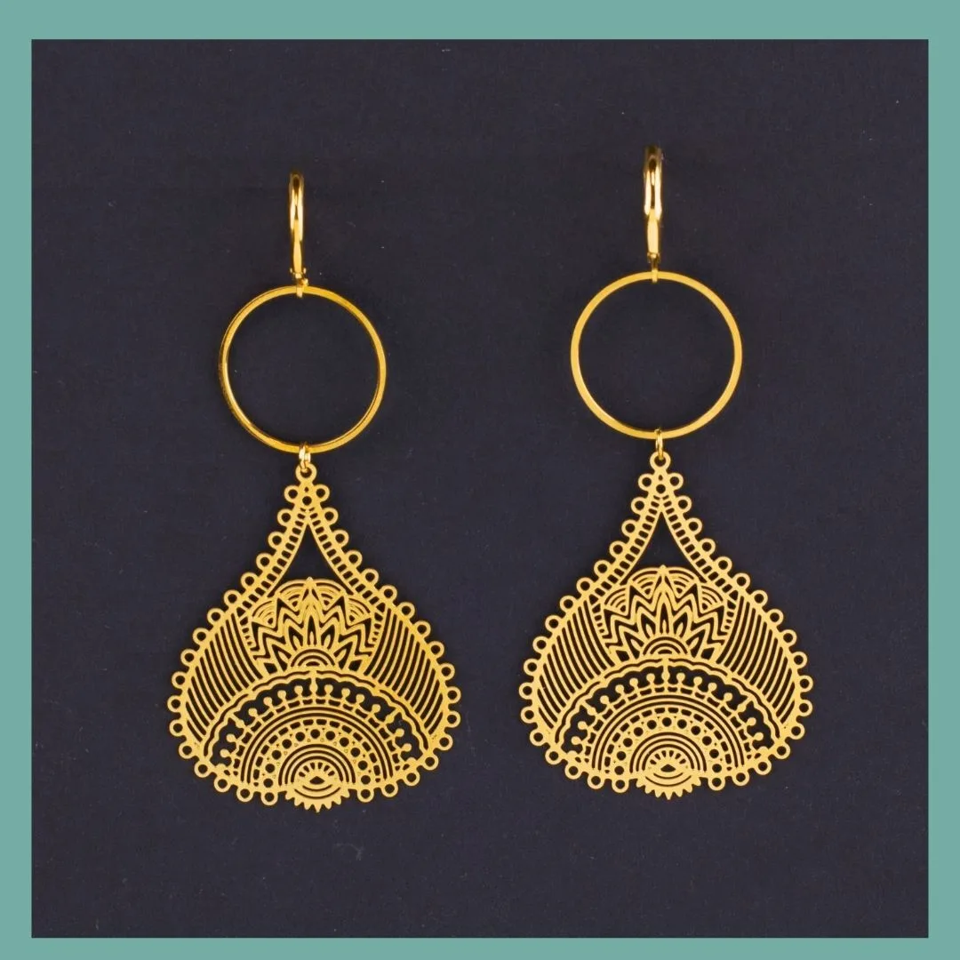 Filigree Brass Lotus Statement Earrings thumbnail 2