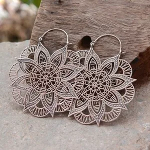 Filigree Brass Lotus Statement Earrings thumbnail 3