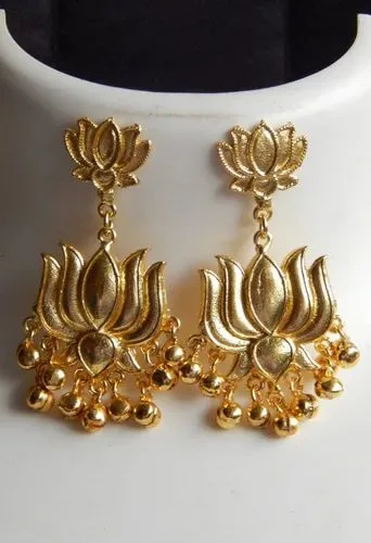 Filigree Brass Lotus Statement Earrings thumbnail 4
