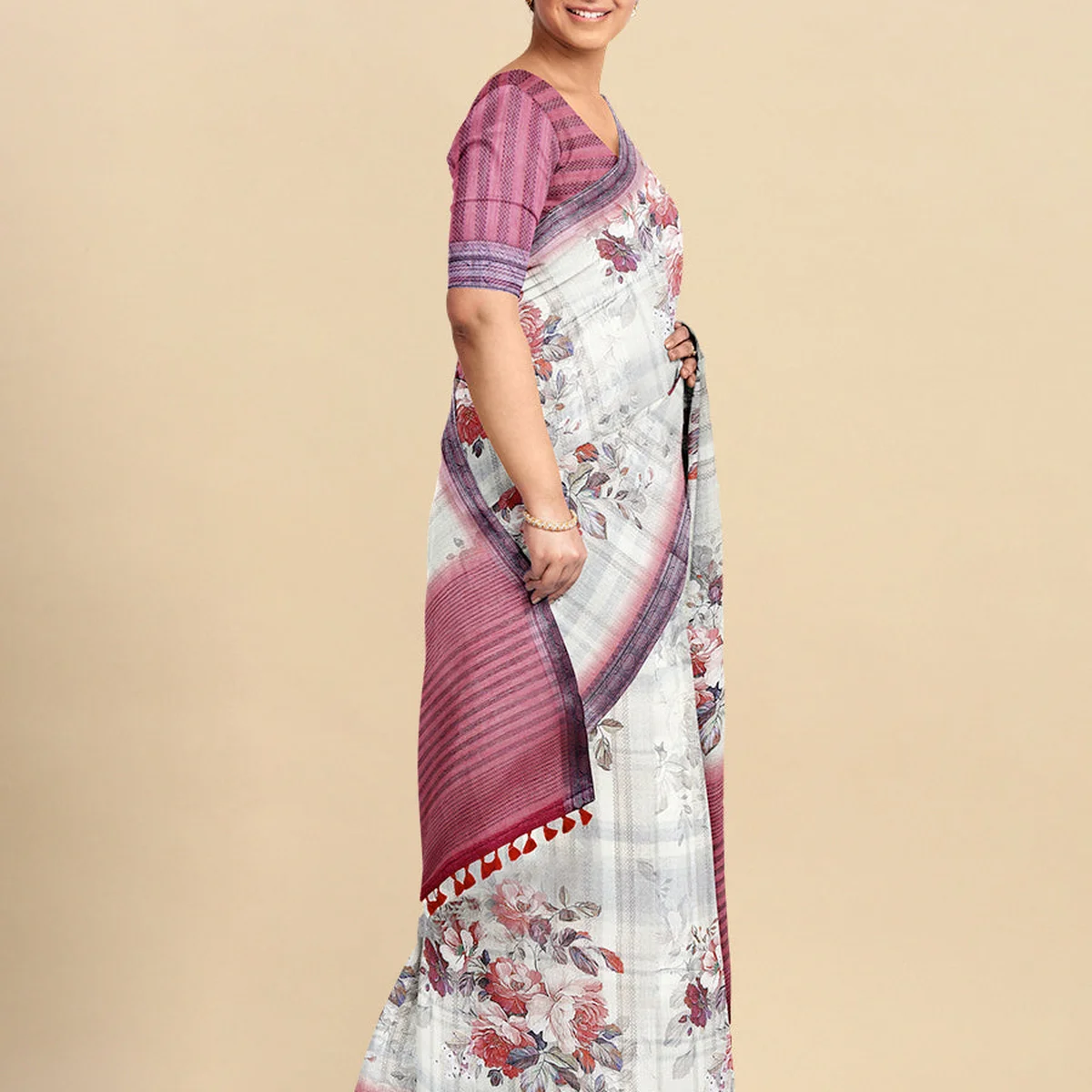 Semi Cotton Sandal & Pink Colour Printed Saree CPS23 thumbnail 3