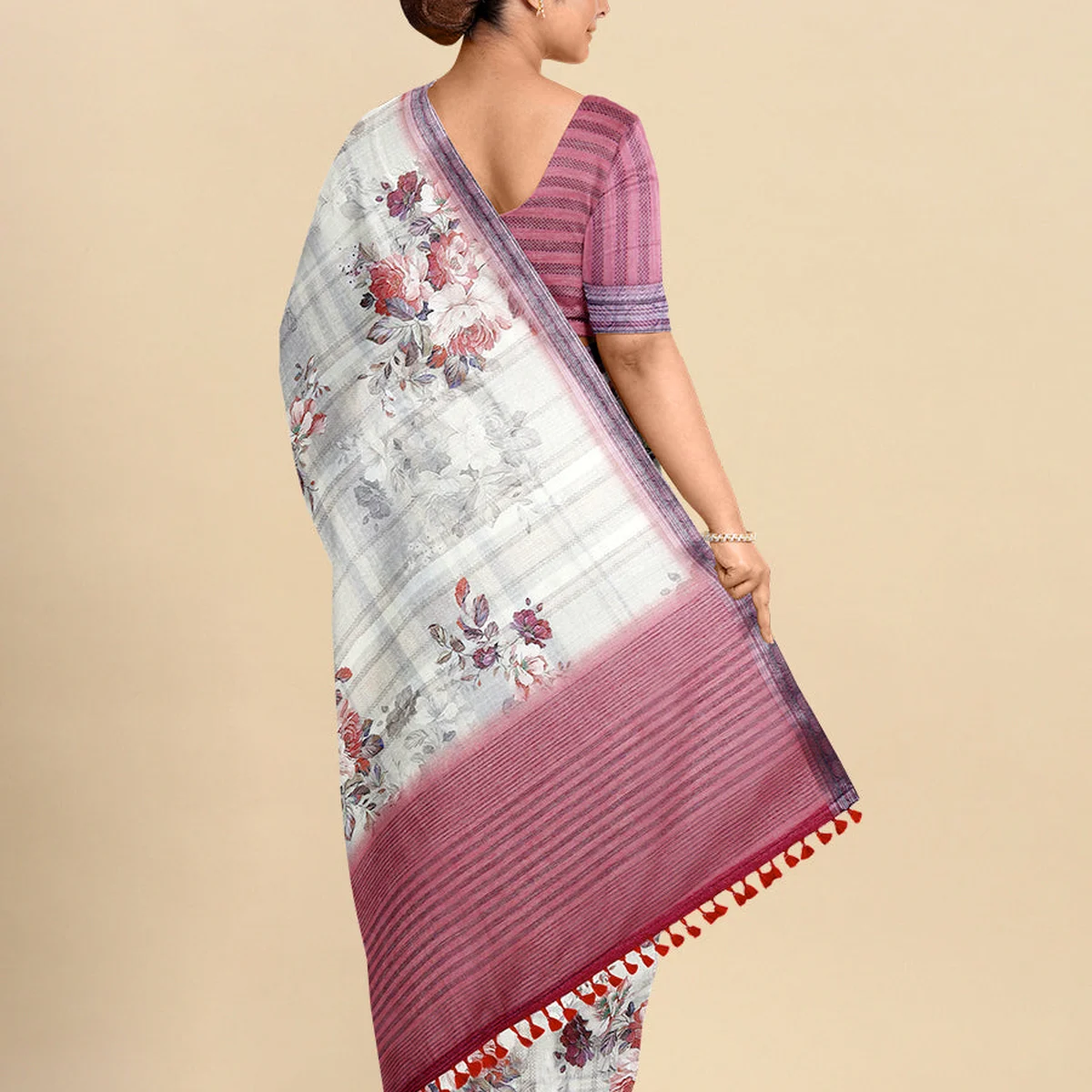 Semi Cotton Sandal & Pink Colour Printed Saree CPS23 thumbnail 4