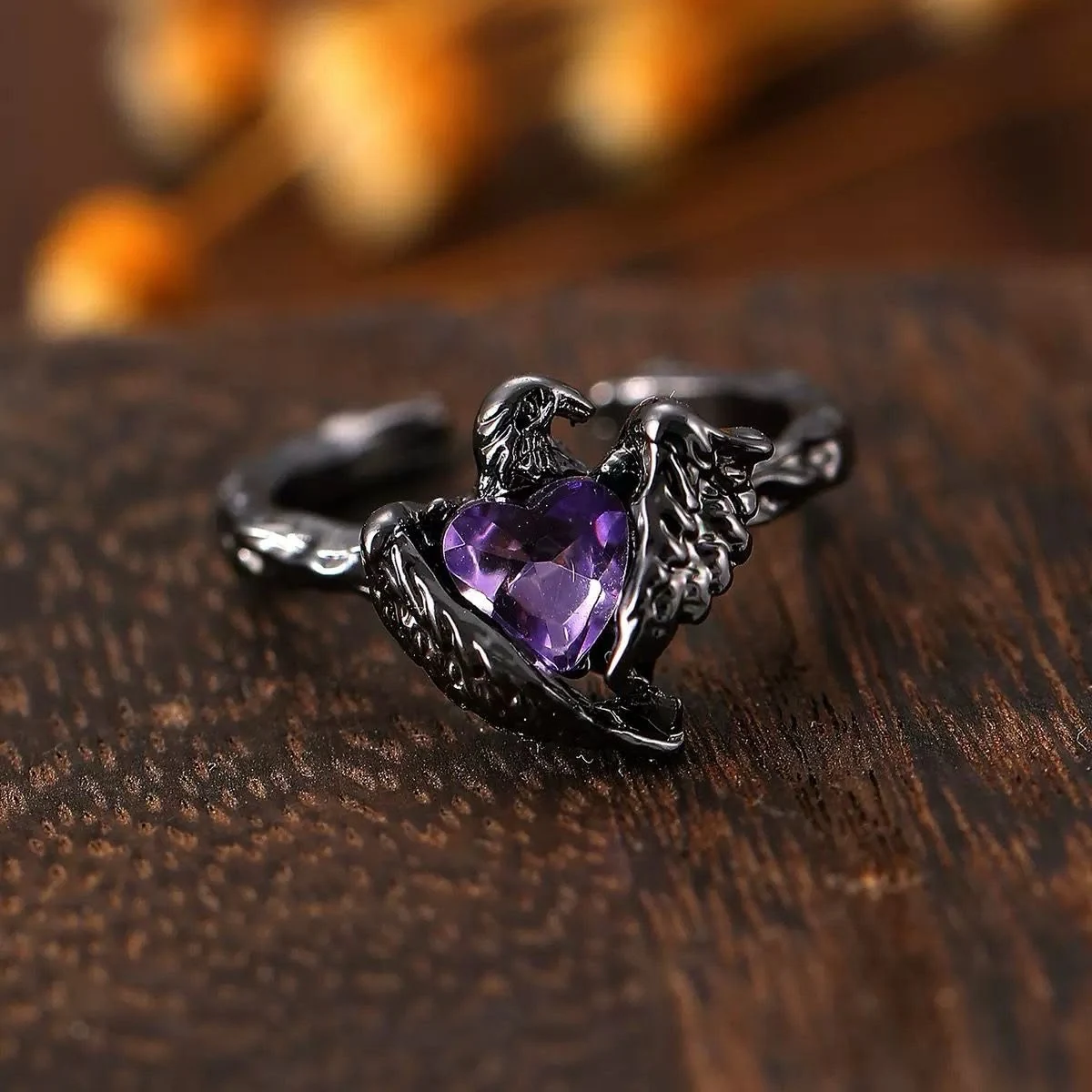 Amethyst Raven Ring