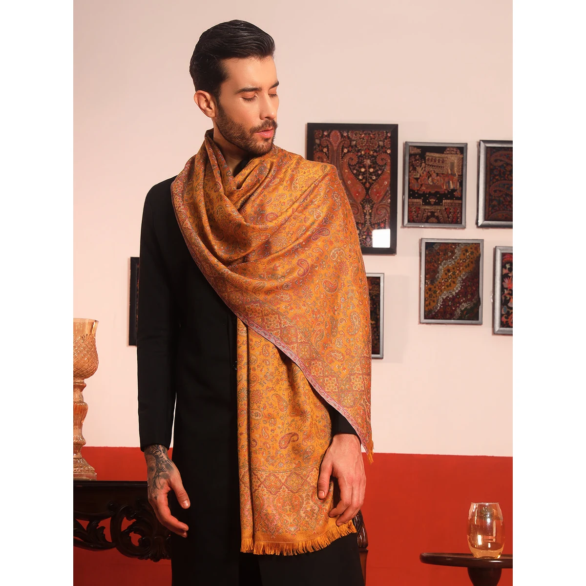 Premium Men Mehrang Kaani Stole (Size : 71X203 CM)