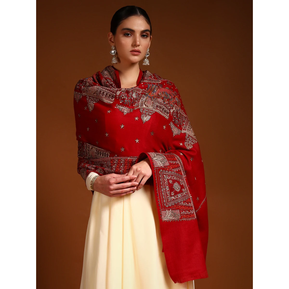 Premium Women Zavian 100% Pure Wool Sozni Hand Embroidered Shawl (Size: 101x203 Cm) thumbnail 2
