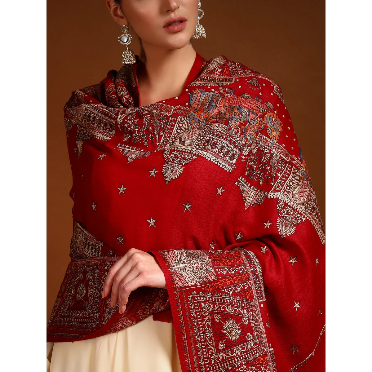 Premium Women Zavian 100% Pure Wool Sozni Hand Embroidered Shawl (Size: 101x203 Cm) thumbnail 3