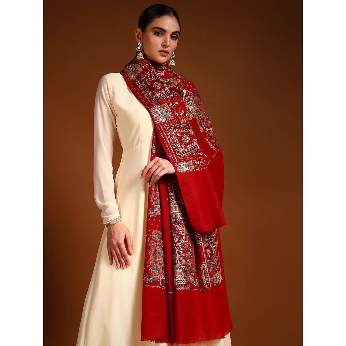 Premium Women Zavian 100% Pure Wool Sozni Hand Embroidered Shawl (Size: 101x203 Cm) thumbnail 4