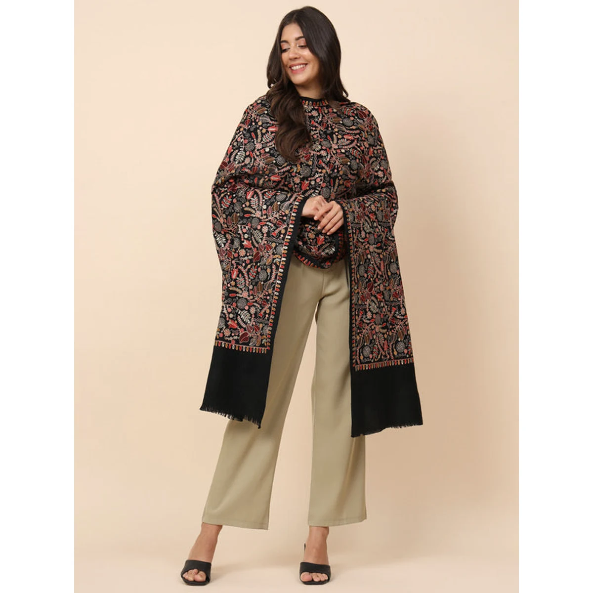 Women Gilkaari 100% Pure Wool Embroidered Shawl (Size 101X203 CM) thumbnail 4