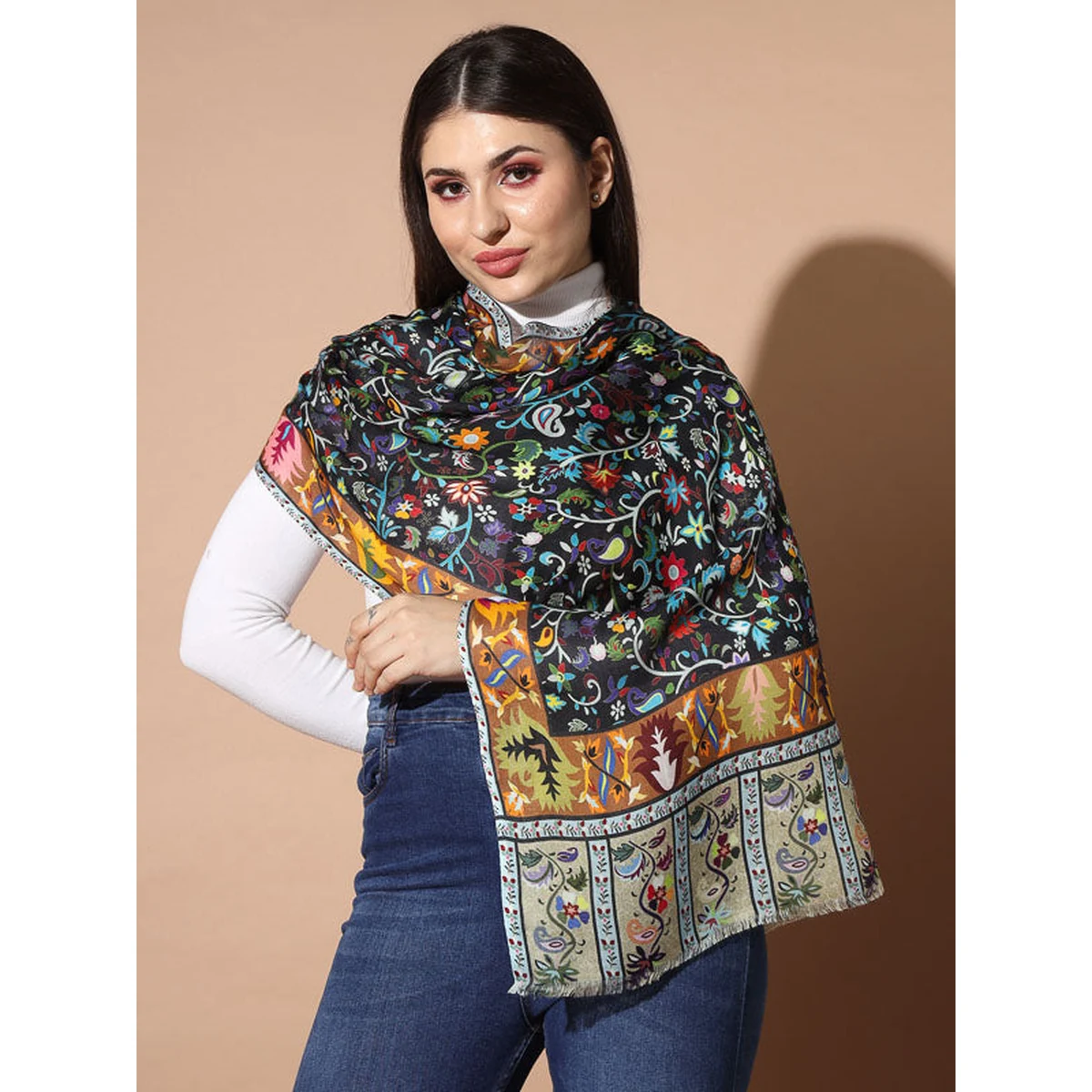 Women's Zarif Multicoloured Printed Stole (Size : 71X203 CM)